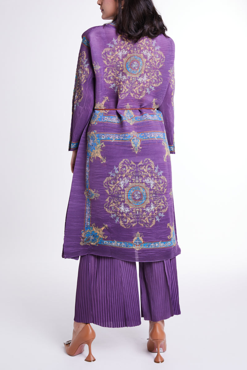 Printed Purple Set with Self-tie Belt