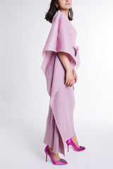 Pink Flared Sleeve Dress with Self-tie Belt