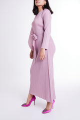 Pink Flared Sleeve Dress with Self-tie Belt