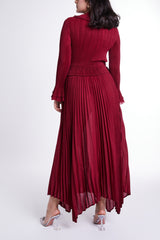 PRE ORDER Maroon Floral Detail Dress with Self-tie Belt