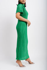 Bright Green Crinkle Dress with Batwing Sleeves