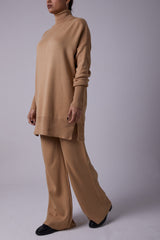 CAMEL ROLL NECK KNIT SET