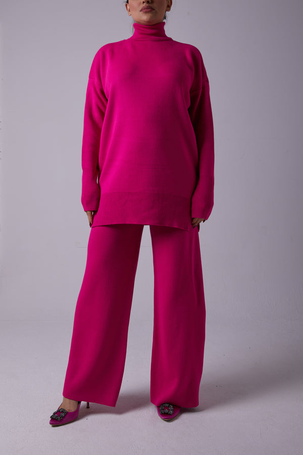 FUCHSIA ROLL NECK KNIT SET