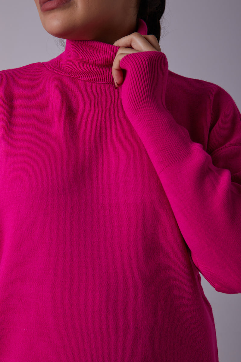 FUCHSIA ROLL NECK KNIT SET