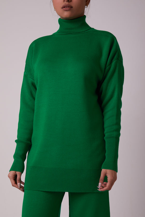 GREEN ROLL NECK KNIT SET