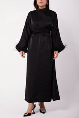 Black Luxé Feather Trim Dress & Belt