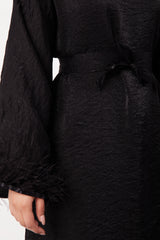 Black Luxé Feather Trim Dress & Belt