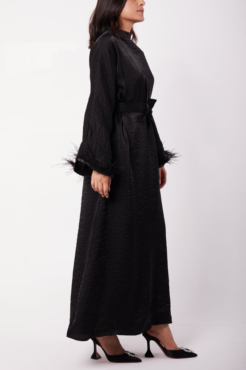 Black Luxé Feather Trim Dress & Belt