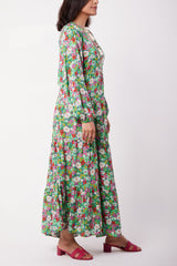 Green Floral Dress with Blouson Sleeves