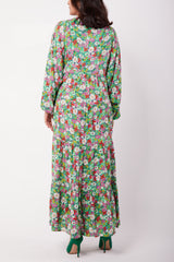 Green Floral Dress with Blouson Sleeves