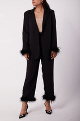 BLACK FEATHER TRIM BLAZER SET