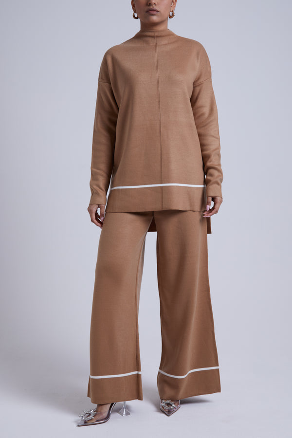 CAMEL STRIPED KNIT SET