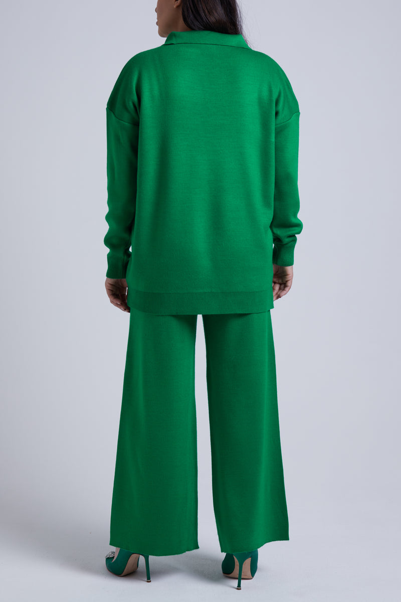 OVERSIZED COLLARED GREEN KNIT SET