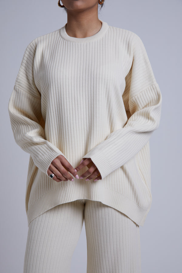 OVERSIZED CREAM RIBBED SET