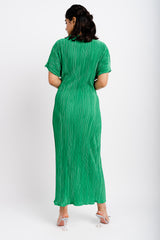 Bright Green Crinkle Dress with Batwing Sleeves