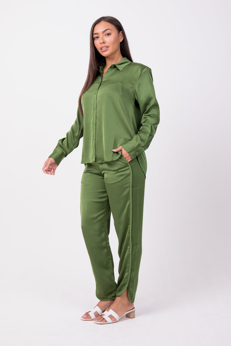 LEAF GREEN SATIN CO-ORD SET