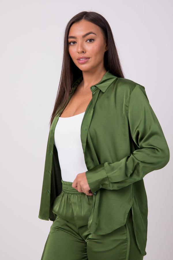 LEAF GREEN SATIN CO-ORD SET