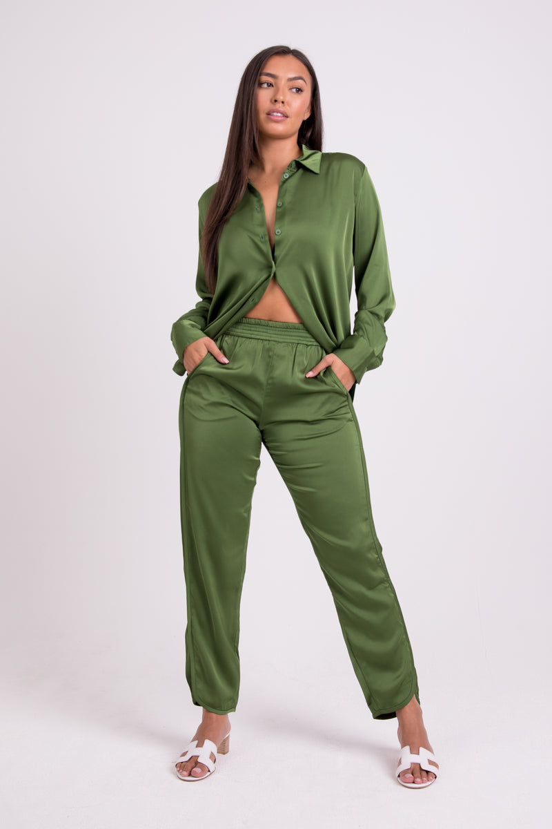 LEAF GREEN SATIN CO-ORD SET