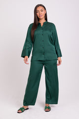 EMERALD GREEN OVERSIZED SILK CO-ORD SET